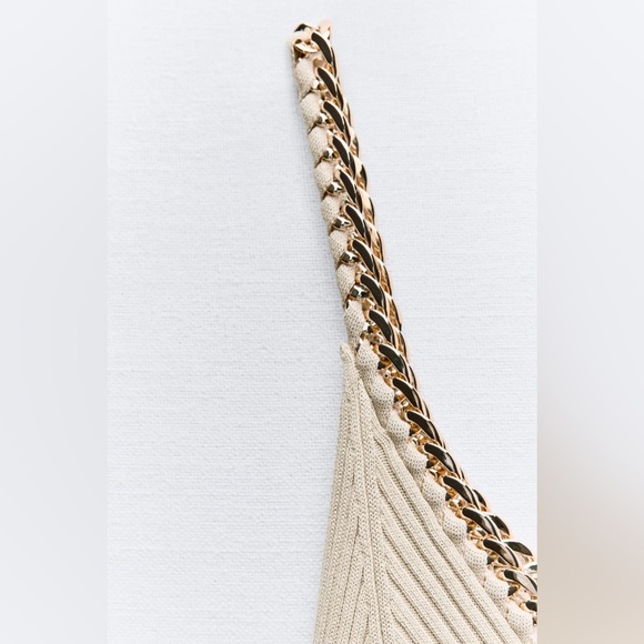 NWT. Zara Light Khaki Chain Trim Ribbed Knit Midi Dress. Size M. - Picture 7 of 10